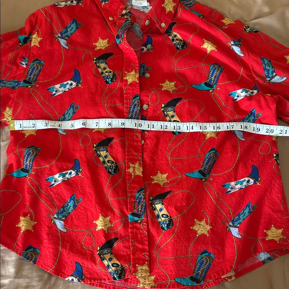 Vibrant Red Western Print Women's Button Down Shirt - Picture 5 of 6